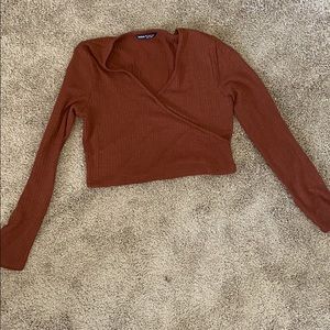 SHEIN Surplice Long-Sleeve Crop Top